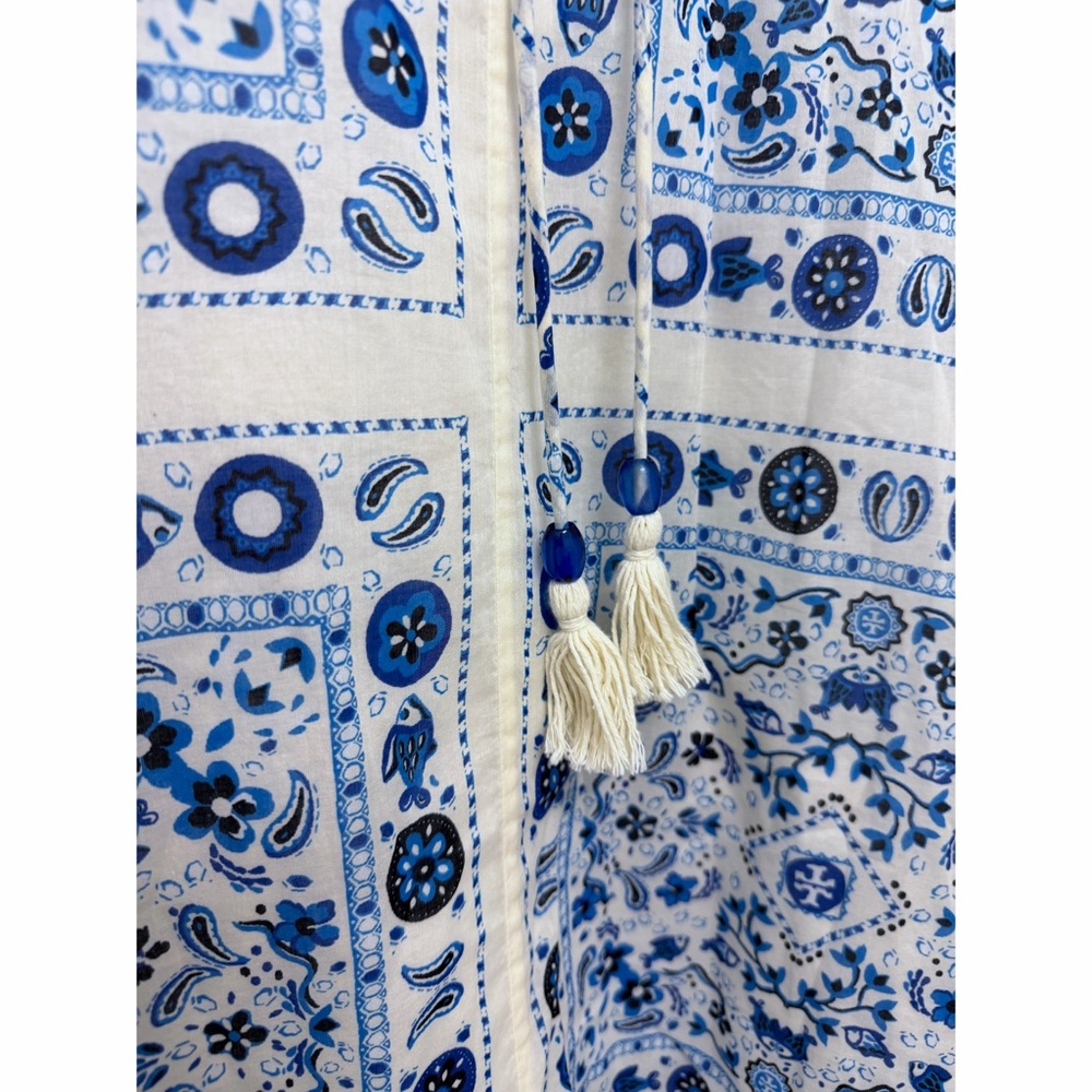 Tory Burch Pisces Dream Printed Shirt Dress Midi Blue Floral Paisley Bandana S - Picture 10 of 16